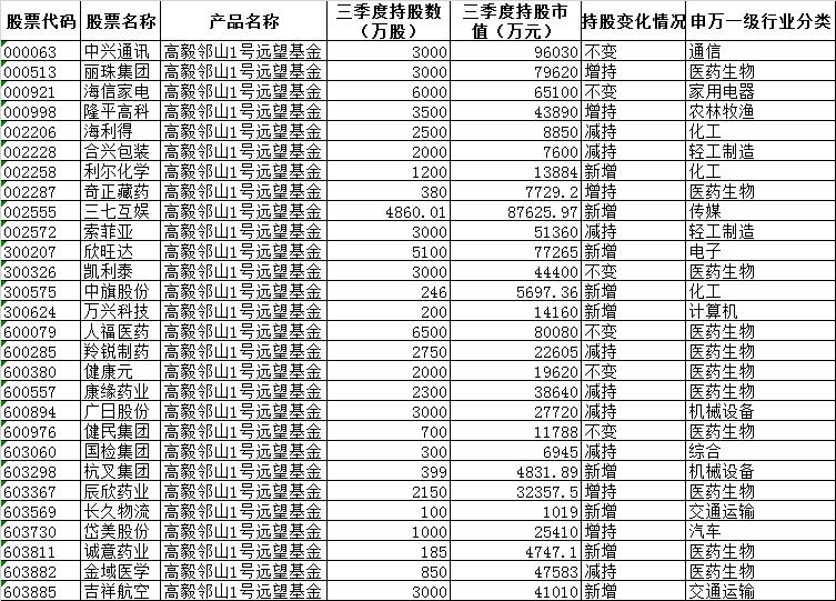 王亚伟最新持仓概览